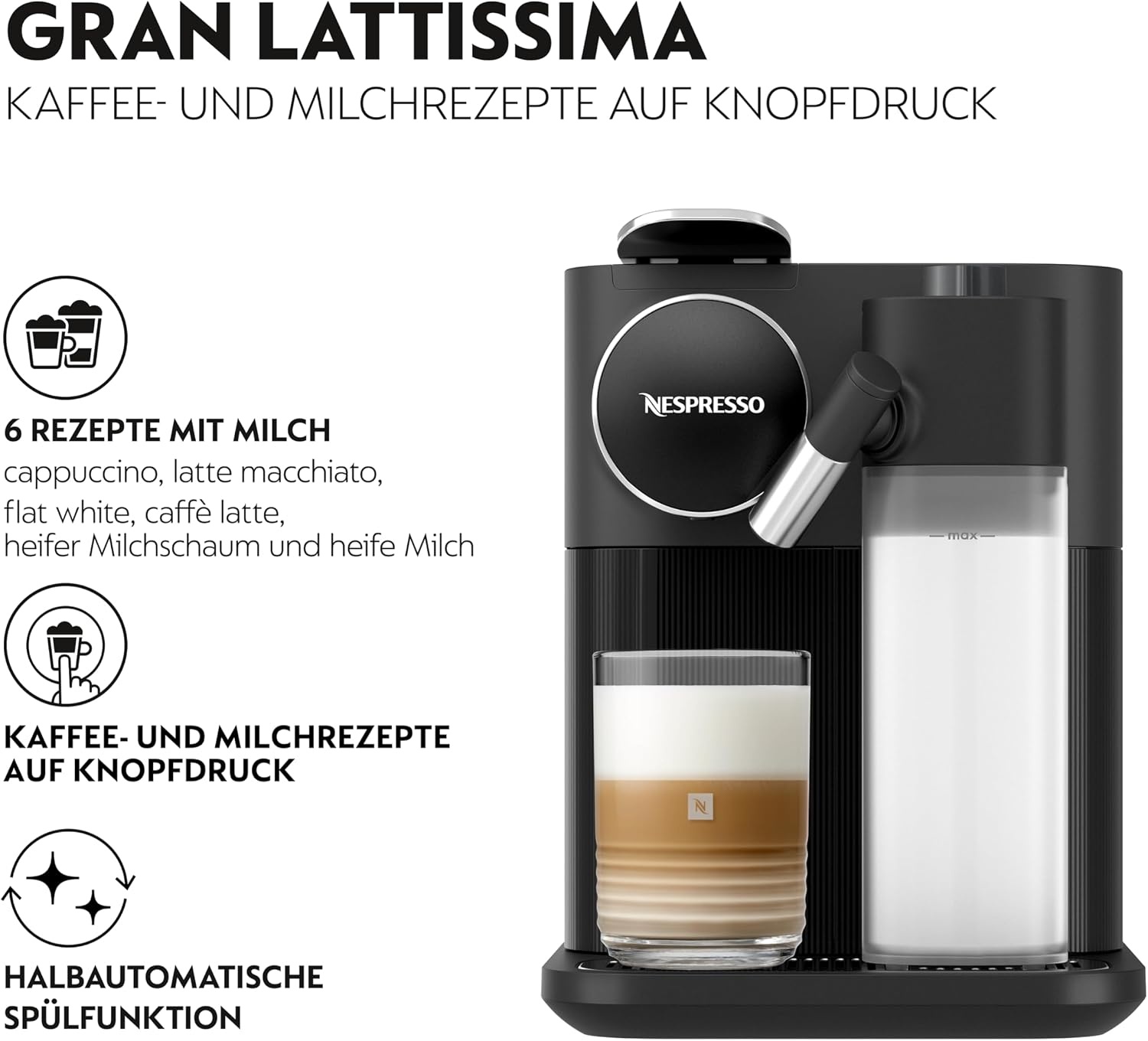 image:imageDe Longhi Nespresso Gran Lattissima EN640W Kaffeemaschine mit Milchaufschumer 19 bar weiSchwarz