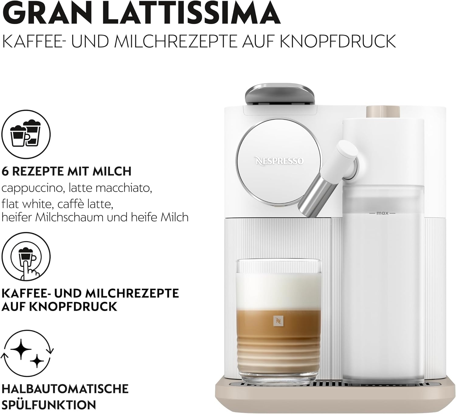 image:imageDe Longhi Nespresso Gran Lattissima EN640W Kaffeemaschine mit Milchaufschumer 19 bar weiWei
