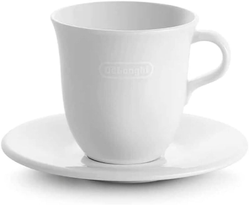image:imageDeLonghi Cappuccinottassen Set DLSC309 2 handgemachte Keramik Tassen mit Untertassen mikrowellen amp splmaschinengeeignet 270 ml WeiCappuccinoTassen 2er Set