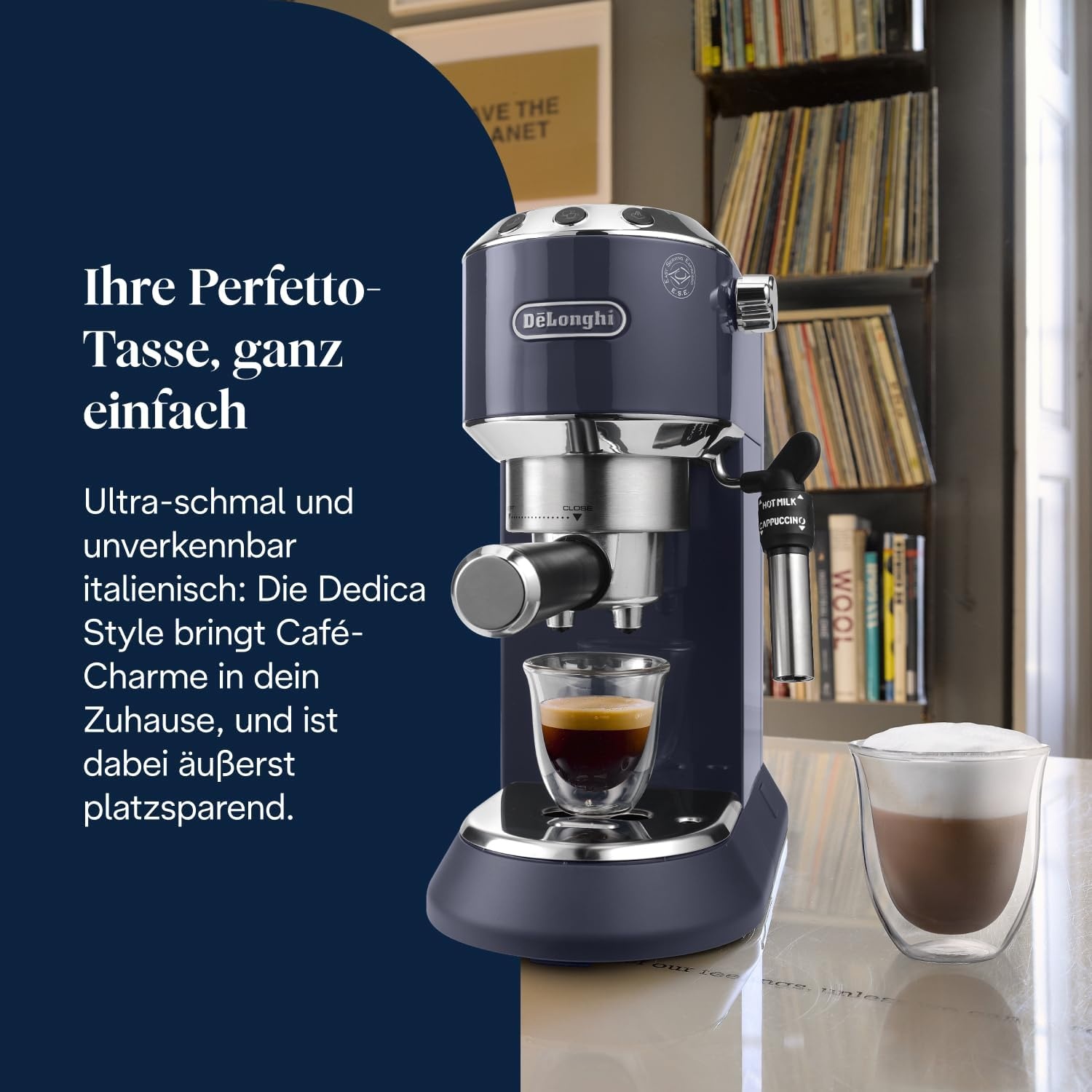 image:imageDeLonghi Dedica Style Espressomaschine mit Manuellem MilchaufschumerElektrisches Blau