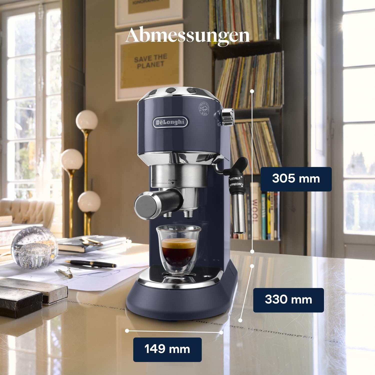 image:imageDeLonghi Dedica Style Espressomaschine mit Manuellem MilchaufschumerElektrisches Blau