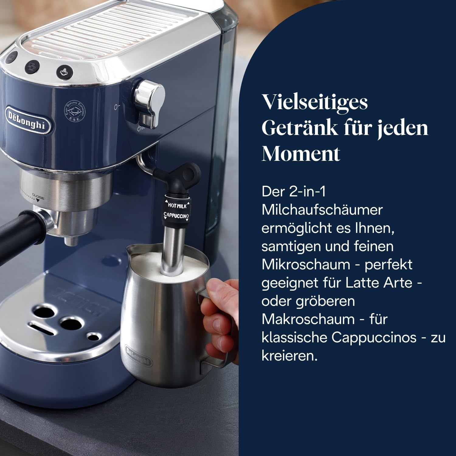 image:imageDeLonghi Dedica Style Espressomaschine mit Manuellem MilchaufschumerElektrisches Blau