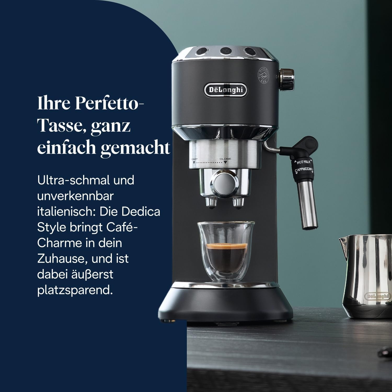 image:imageDeLonghi Dedica Style Espressomaschine mit Manuellem MilchaufschumerSchwarz