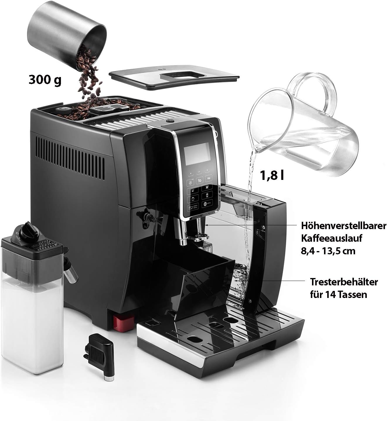 image:imageDeLonghi Dinamica Kaffeevollautomat 4 Getrnke SchwarzKaffeevollautomat mit Digitaldisplay