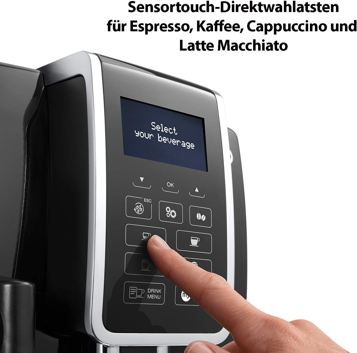 image:imageDeLonghi Dinamica Kaffeevollautomat 4 Getrnke SchwarzKaffeevollautomat mit Digitaldisplay