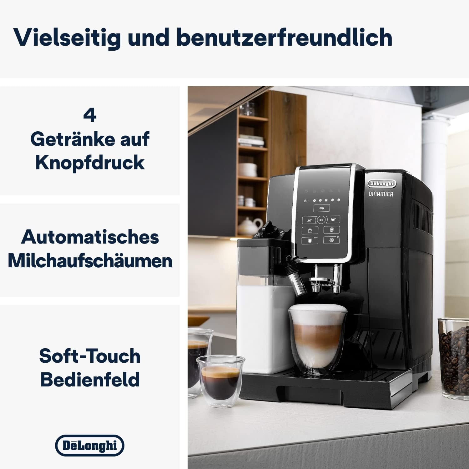 image:imageDeLonghi Dinamica Kaffeevollautomat 4 Getrnke SchwarzKaffeevollautomat mit Direktwahltasten