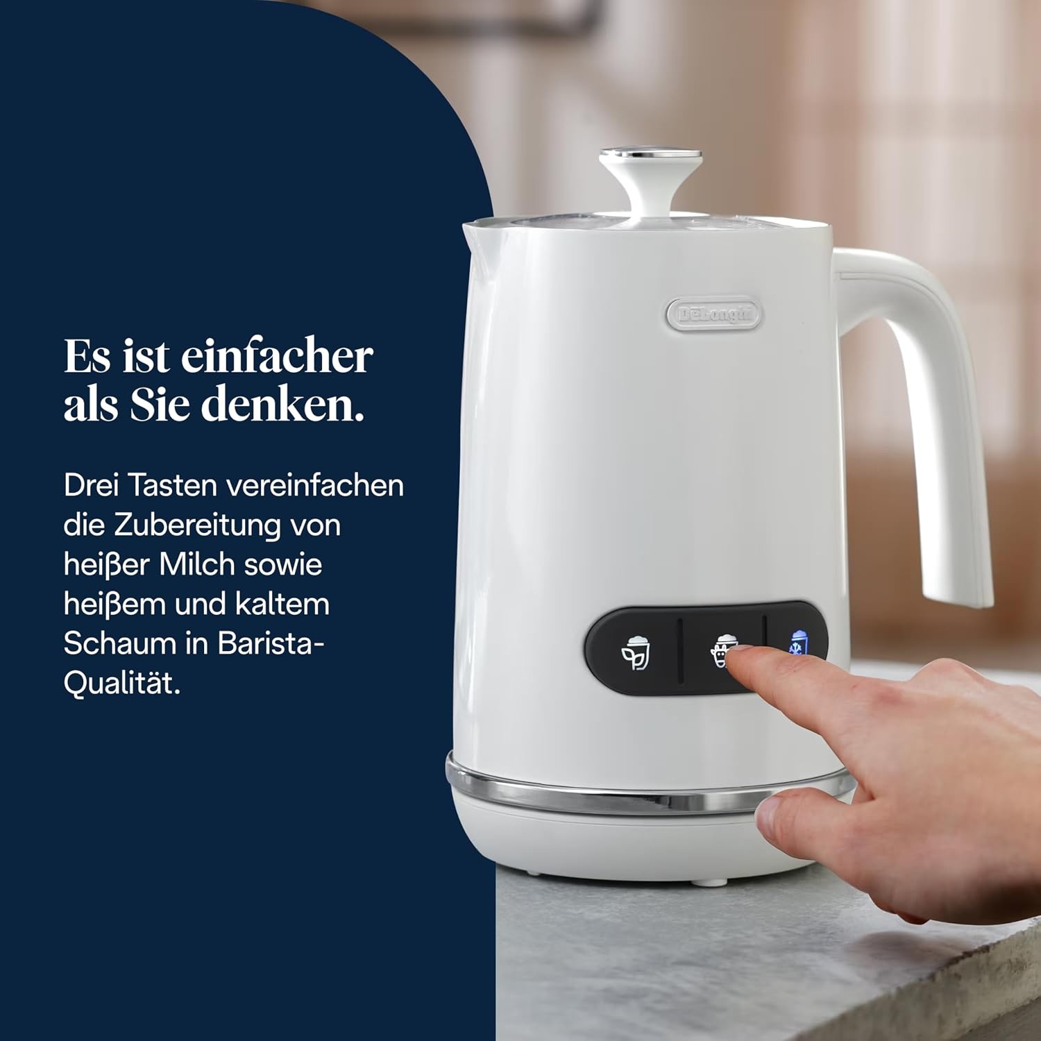 image:imageDeLonghi Elektrischer Milchaufschumer LatteMix EMF3W fr heie amp kalte Milch amp pflanzlichen Alternativen einfache Reinigung transparenter Deckel 3 Tasten 250ml Wei
