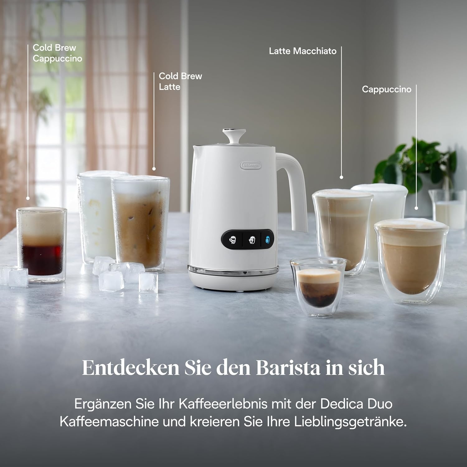 image:imageDeLonghi Elektrischer Milchaufschumer LatteMix EMF3W fr heie amp kalte Milch amp pflanzlichen Alternativen einfache Reinigung transparenter Deckel 3 Tasten 250ml Wei