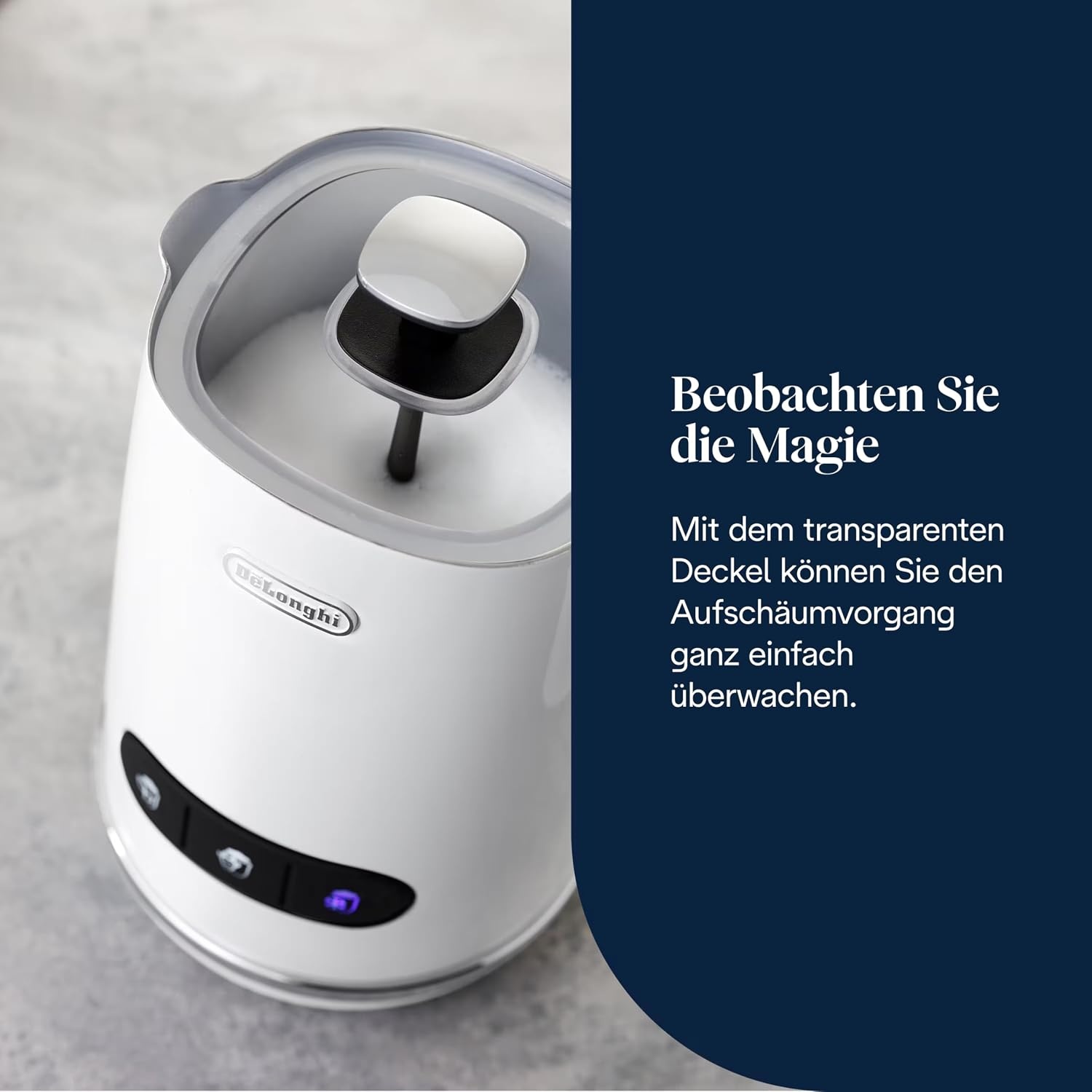 image:imageDeLonghi Elektrischer Milchaufschumer LatteMix EMF3W fr heie amp kalte Milch amp pflanzlichen Alternativen einfache Reinigung transparenter Deckel 3 Tasten 250ml Wei