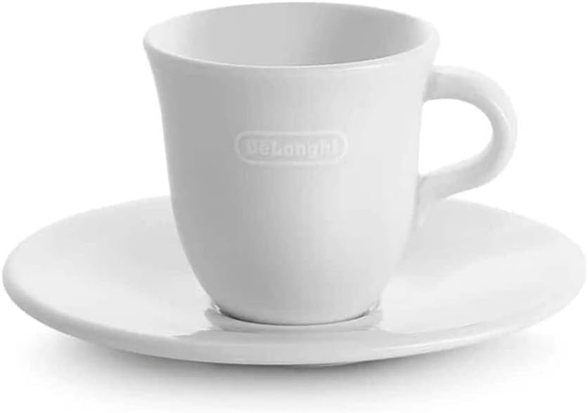 image:imageDeLonghi Espressotassen Set aus Porzellan DLSC308 2 handgemachte Keramik Tassen mit Untertassen mikrowellen amp splmaschinengeeignet 70 ml WeiWei