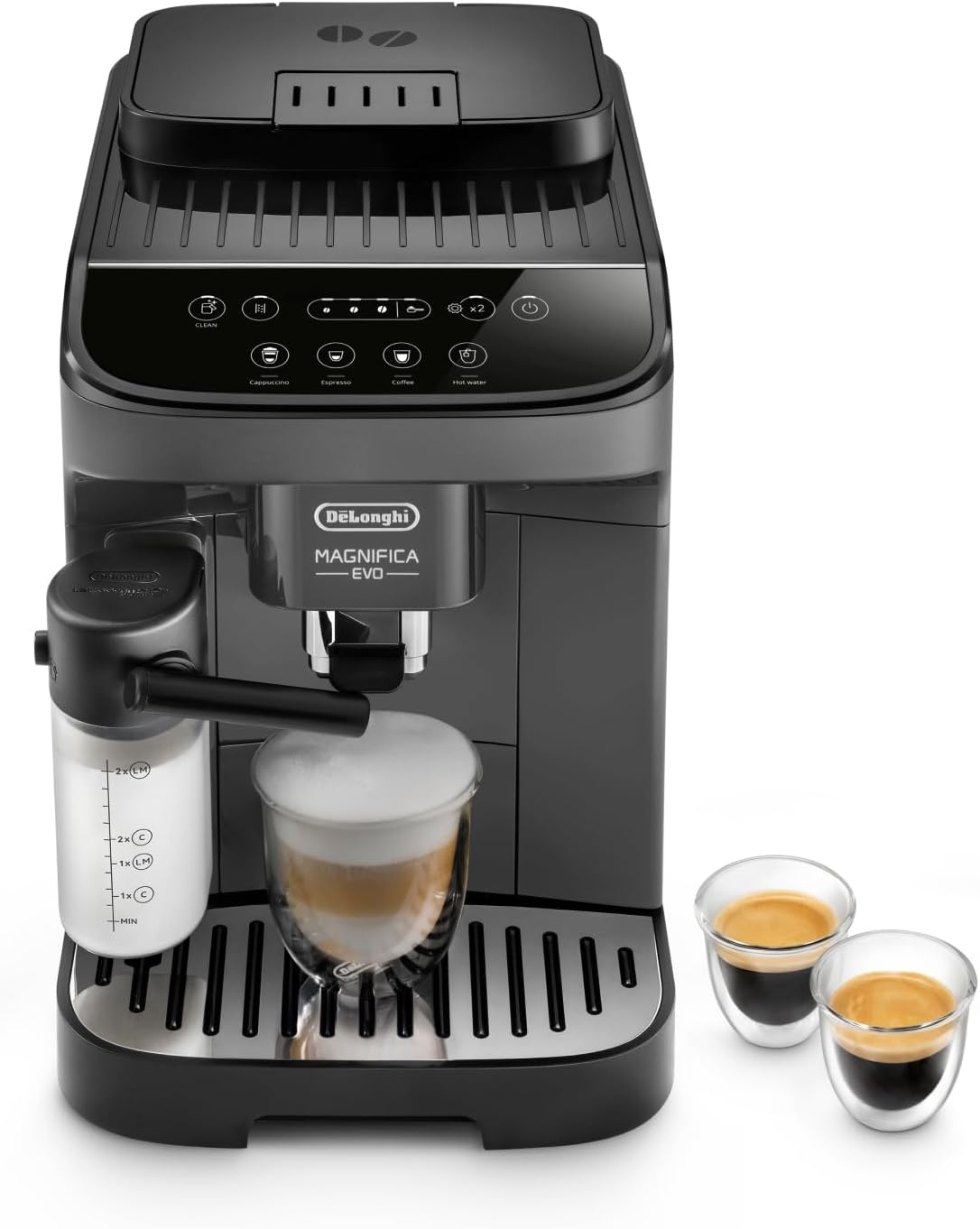 image:imageDeLonghi Magnifica Evo Kaffeevollautomat 4 Getrnke DunkelgrauAutomatisches Milchschaum Grau