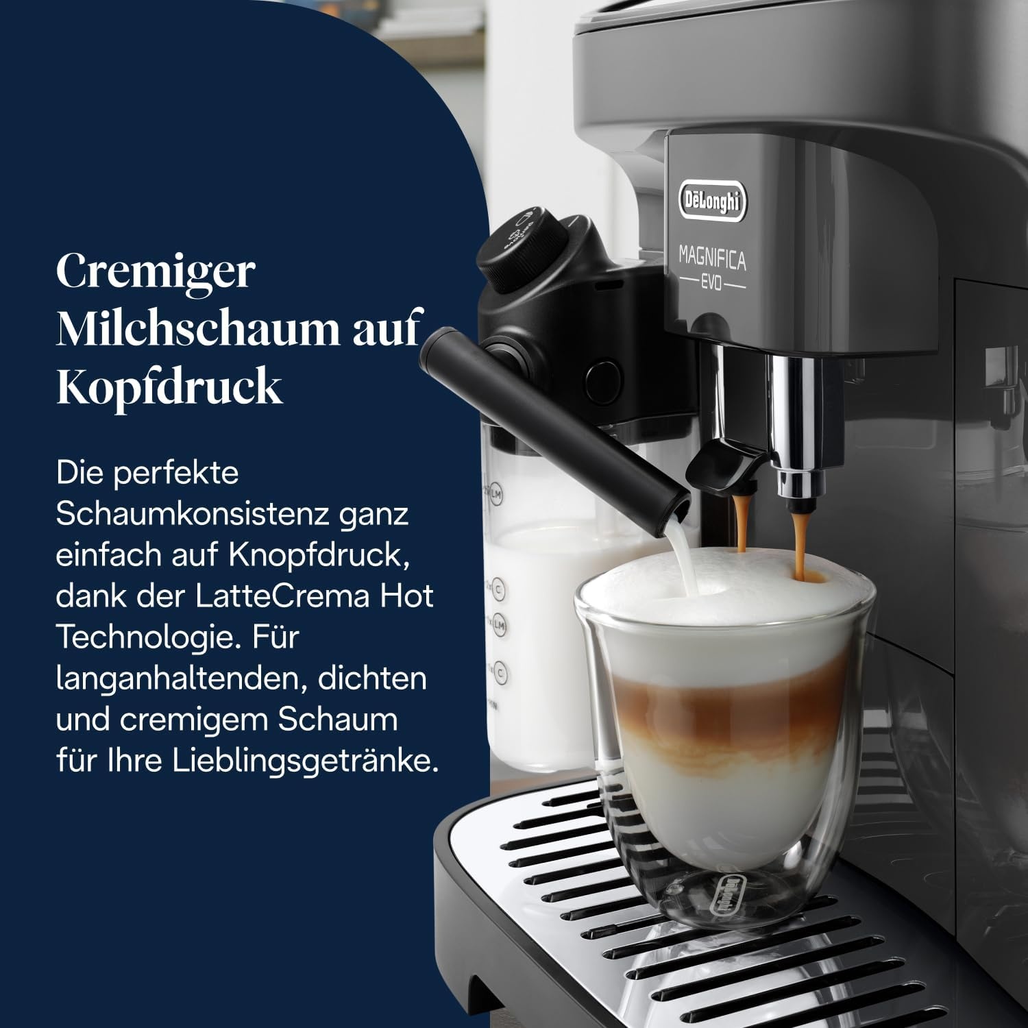image:imageDeLonghi Magnifica Evo Kaffeevollautomat 4 Getrnke DunkelgrauAutomatisches Milchschaum Grau