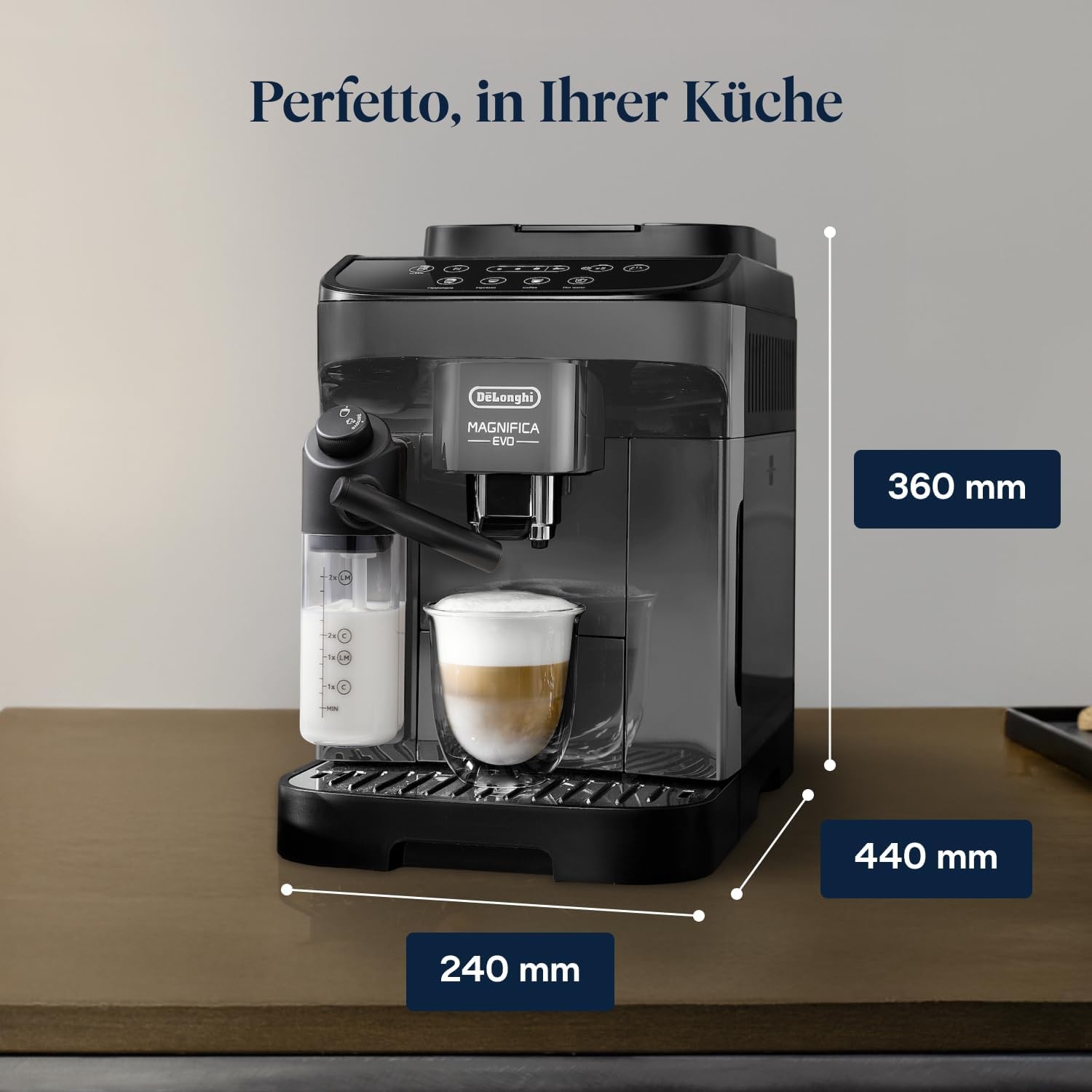 image:imageDeLonghi Magnifica Evo Kaffeevollautomat 4 Getrnke DunkelgrauAutomatisches Milchschaum Grau