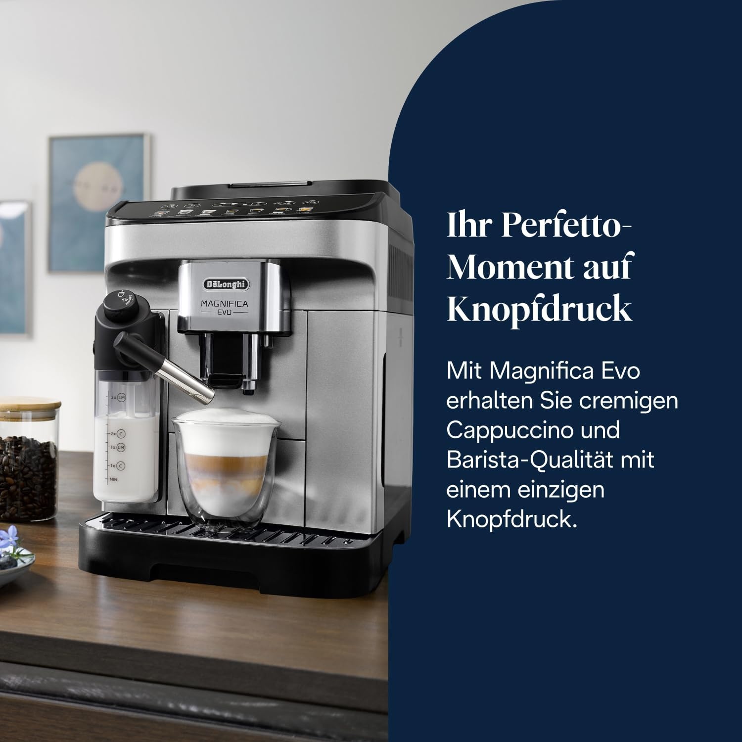 image:imageDeLonghi Magnifica Evo Kaffeevollautomat 4 Getrnke DunkelgrauAutomatisches Milchschaum Silber