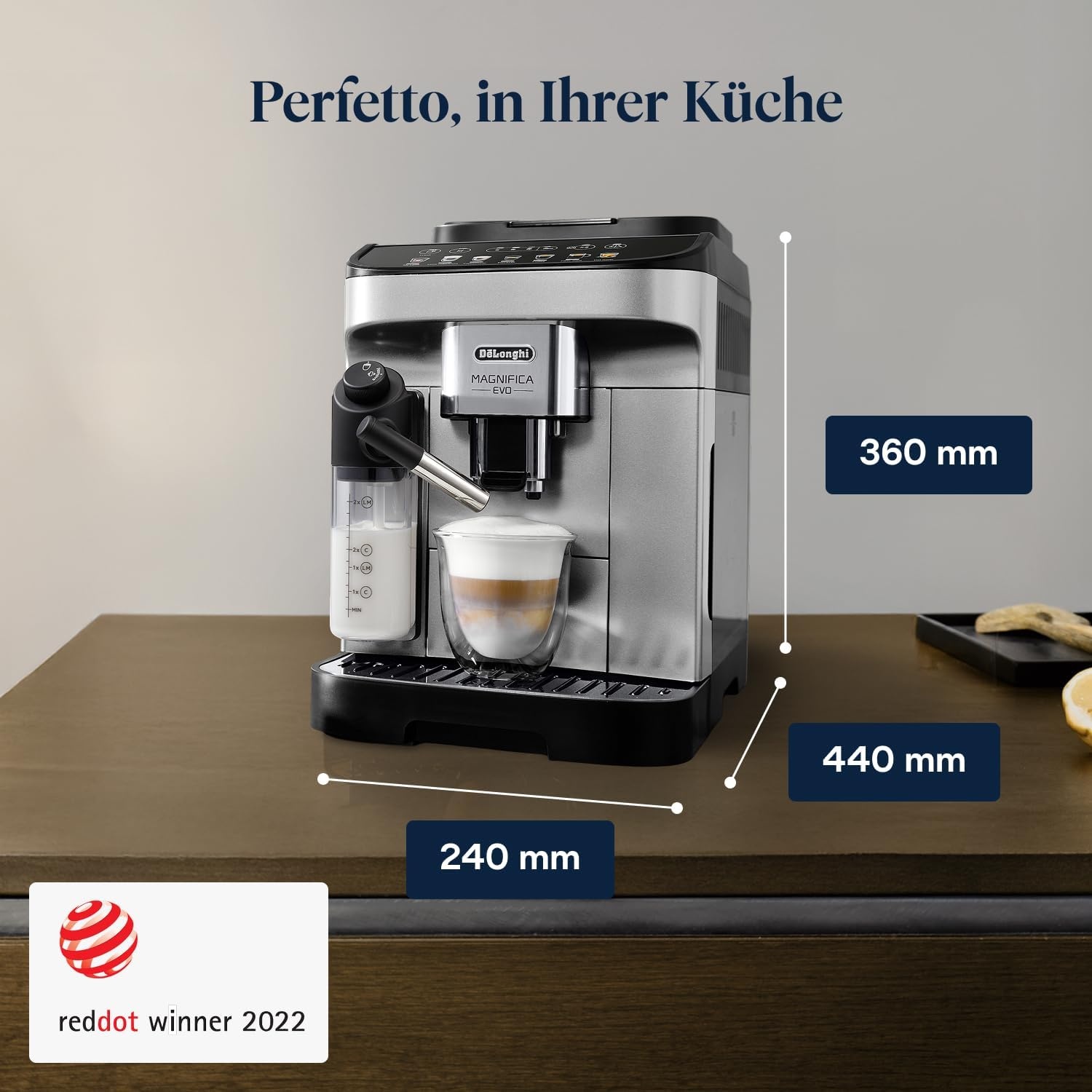 image:imageDeLonghi Magnifica Evo Kaffeevollautomat 4 Getrnke DunkelgrauAutomatisches Milchschaum Silber
