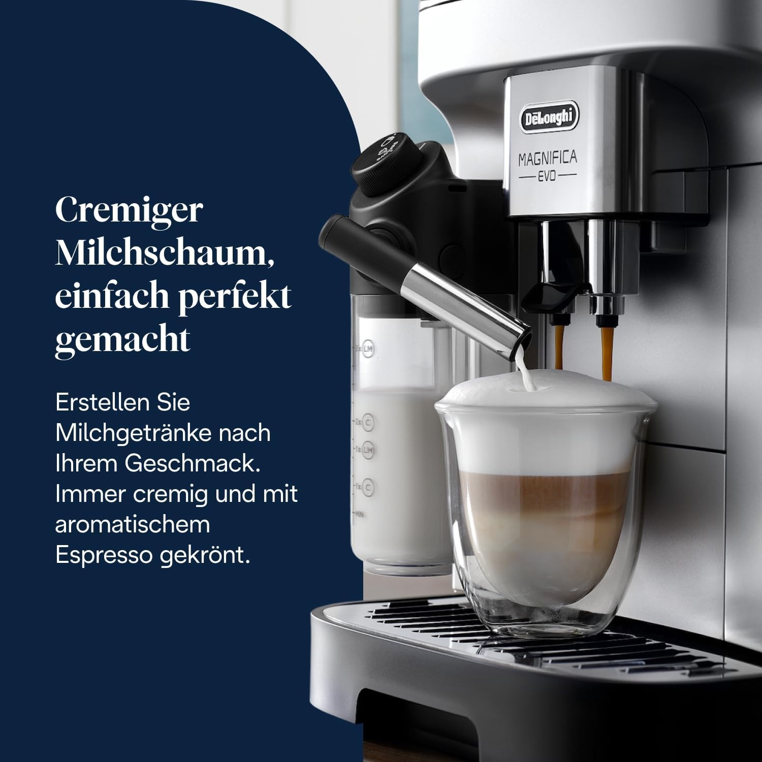 image:imageDeLonghi Magnifica Evo Kaffeevollautomat 4 Getrnke DunkelgrauAutomatisches Milchschaum Silber