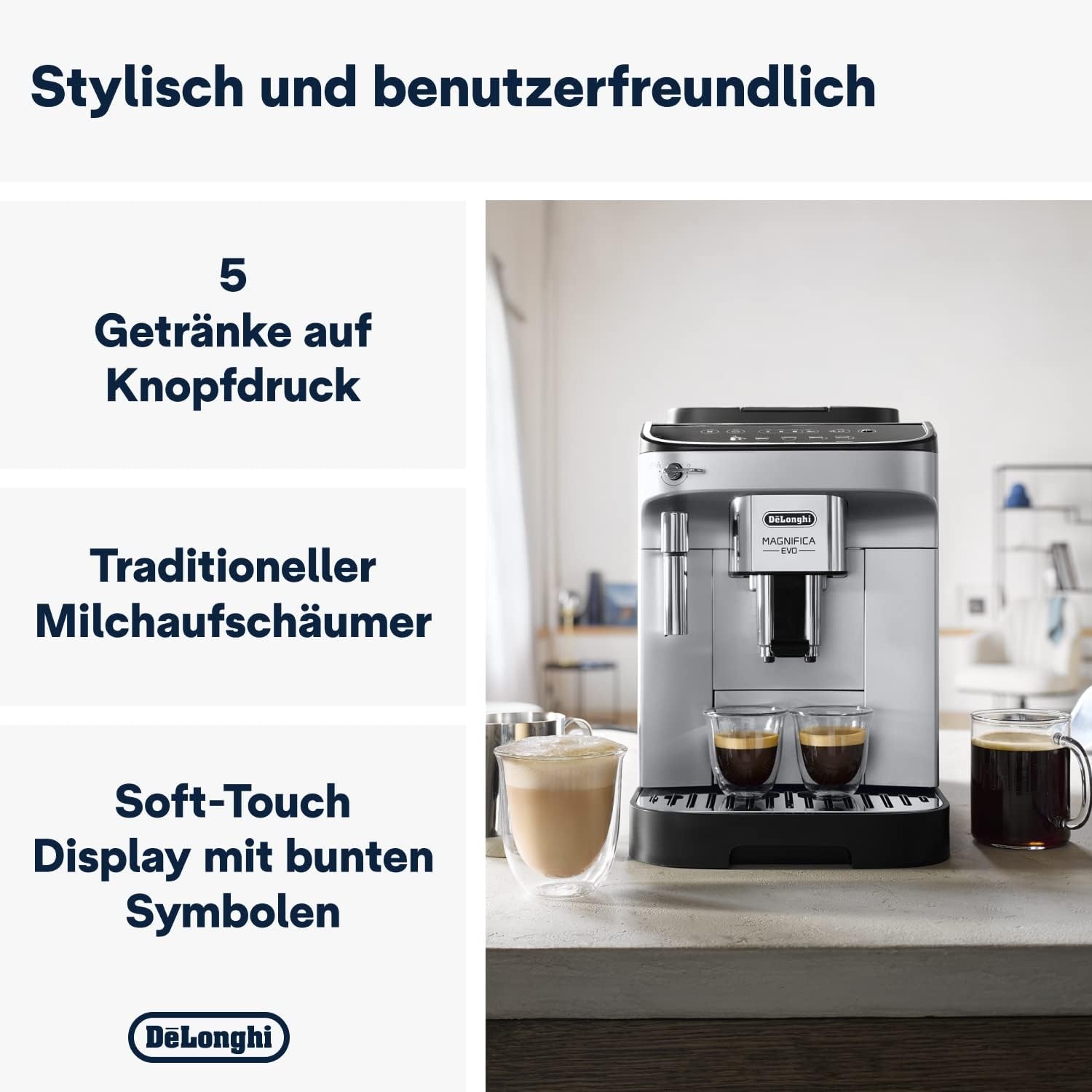 image:imageDeLonghi Magnifica Evo Kaffeevollautomat 5 Getrnke Silber5 Funktionen Silber