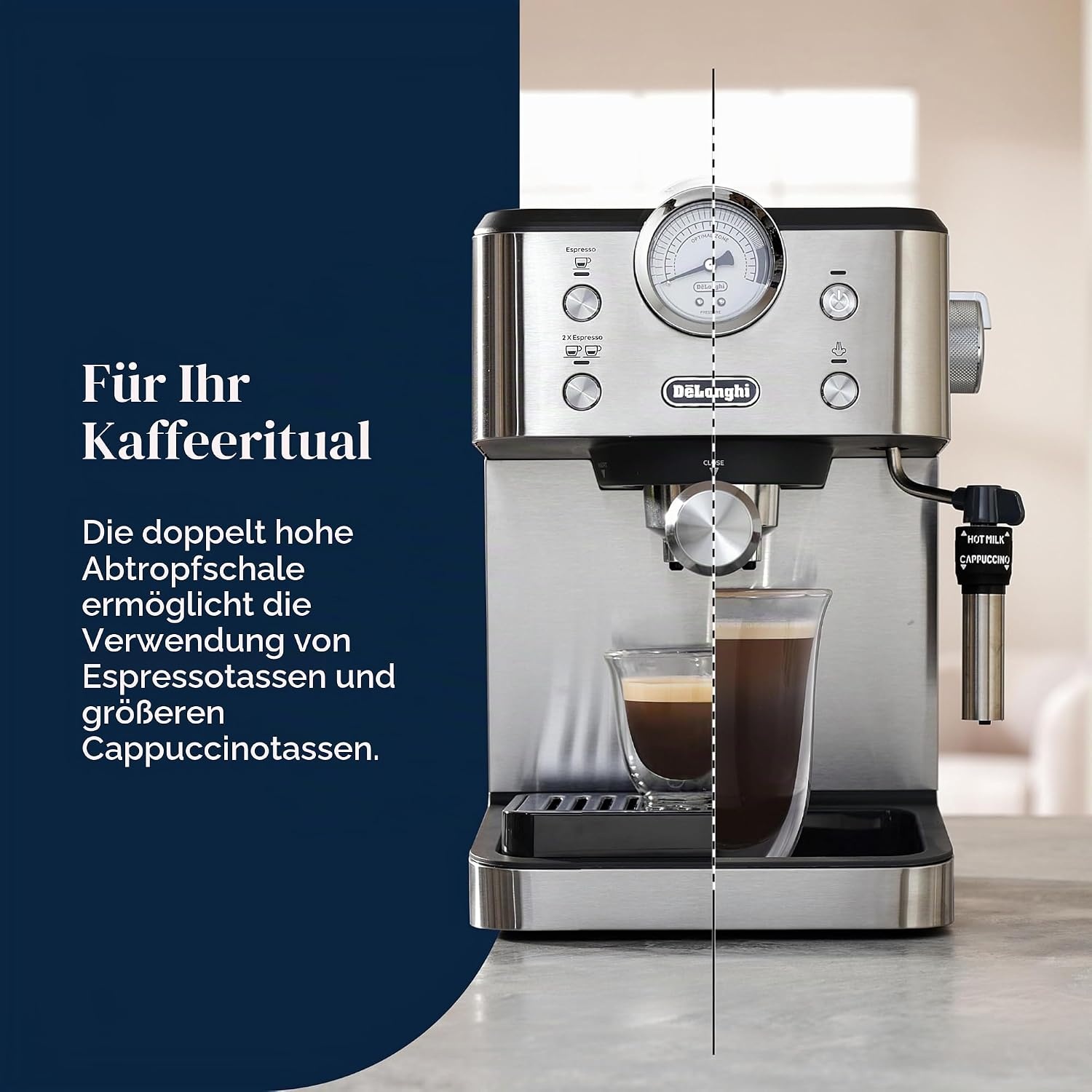image:imageDeLonghi Siebtrgermaschine Classic EM450M Espressomaschine mit professionellem Milchaufschumer Vollmetallgehuse 15 Bar 17 l Wassertank EdelstahlMetallEdelstahlMetall