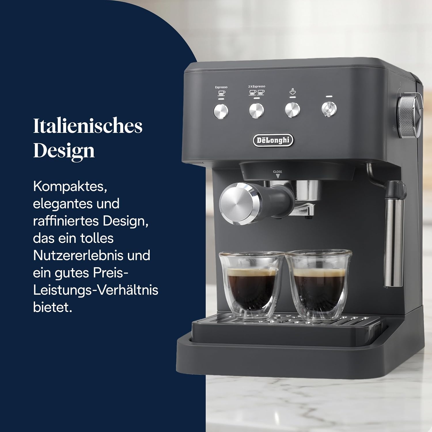 image:imageDeLonghi Siebtrgermaschine Classic EM450M Espressomaschine mit professionellem Milchaufschumer Vollmetallgehuse 15 Bar 17 l Wassertank EdelstahlMetallGrau