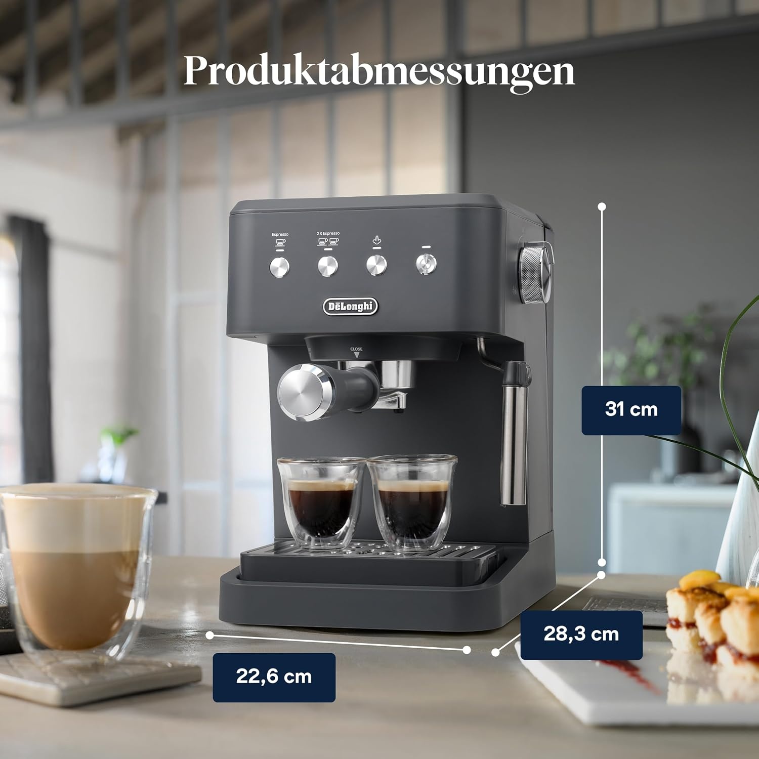 image:imageDeLonghi Siebtrgermaschine Classic EM450M Espressomaschine mit professionellem Milchaufschumer Vollmetallgehuse 15 Bar 17 l Wassertank EdelstahlMetallGrau