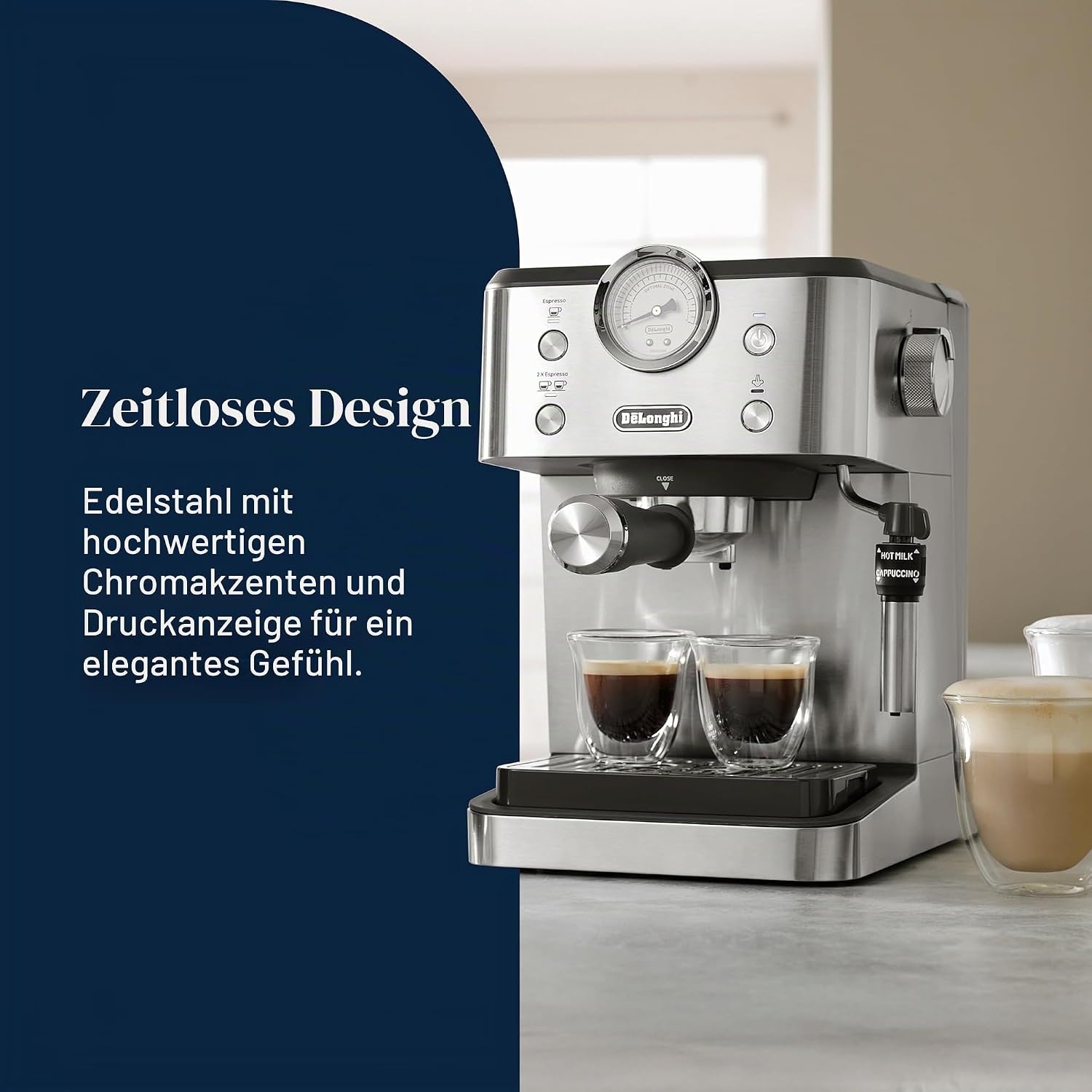image:imageDeLonghi Siebtrgermaschine Classic EM450M Espressomaschine mit professionellem Milchaufschumer Vollmetallgehuse 15 Bar 17 l Wassertank EdelstahlMetallEdelstahlMetall