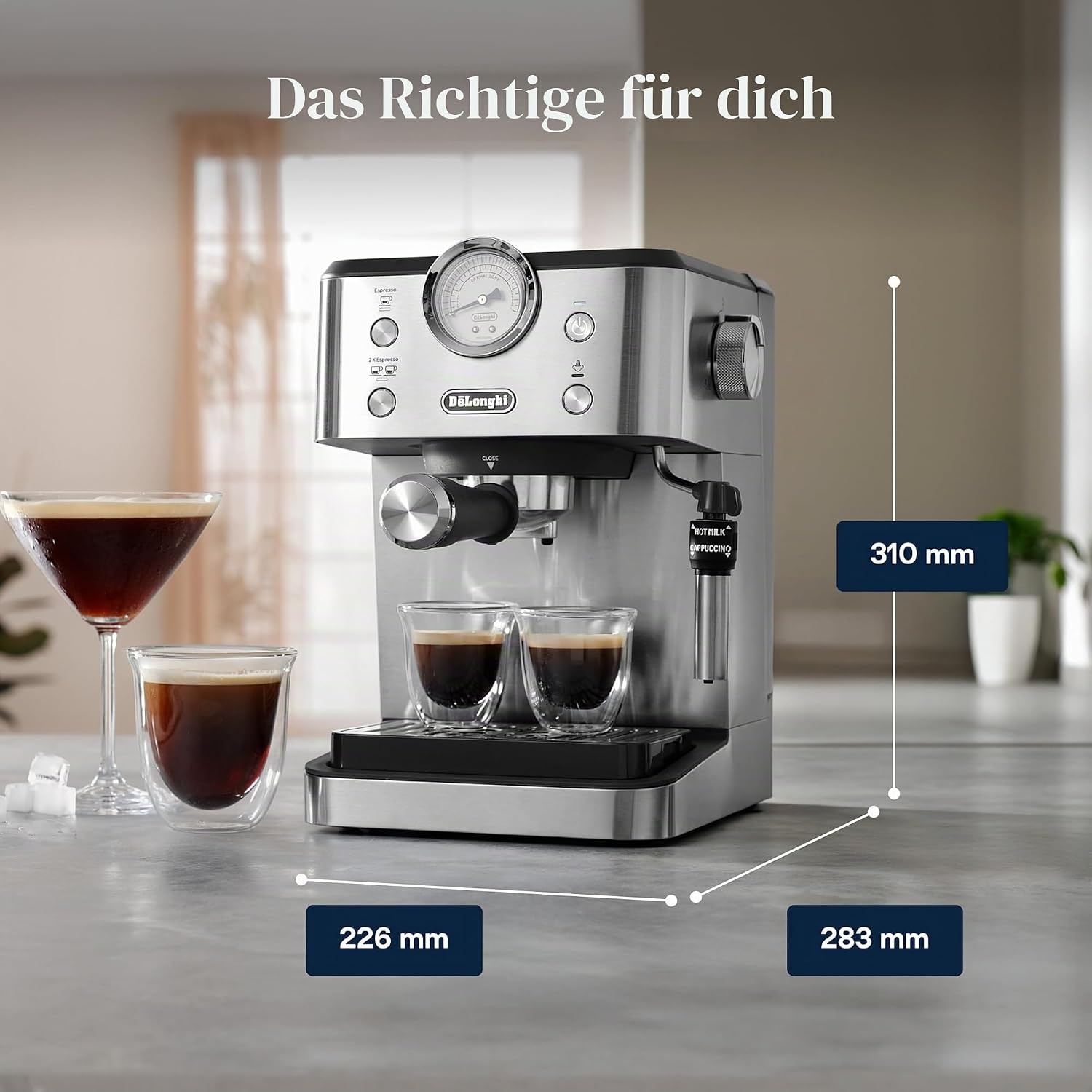 image:imageDeLonghi Siebtrgermaschine Classic EM450M Espressomaschine mit professionellem Milchaufschumer Vollmetallgehuse 15 Bar 17 l Wassertank EdelstahlMetallEdelstahlMetall