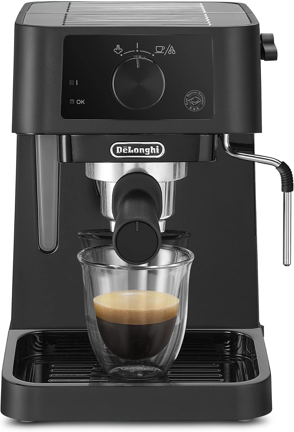 image:imageDeLonghi Stilosa EC235CR Espresso Siebtrgermaschine 15 Bar Pumpendruck 1100 W 1 Liter Wassertank ESE Pads geeignet CremefarbenSchwarz