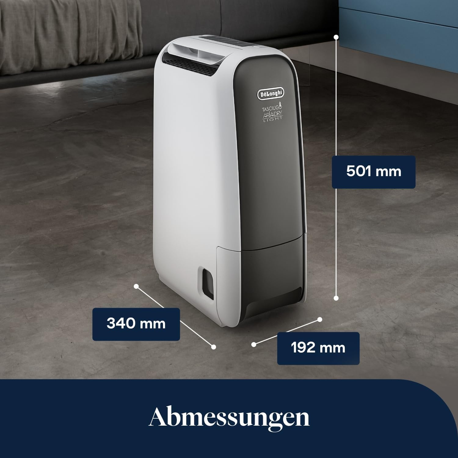 image:imageDeLonghi Tasciugo AriaDry Light Tragbarer Luftentfeuchter ZeolithTechnologie Ionisator 6LTag Feuchtigkeitsentzug Wschetrockner AntiSchimmel SwingFunktion Timer Grau DNS656L 13 m