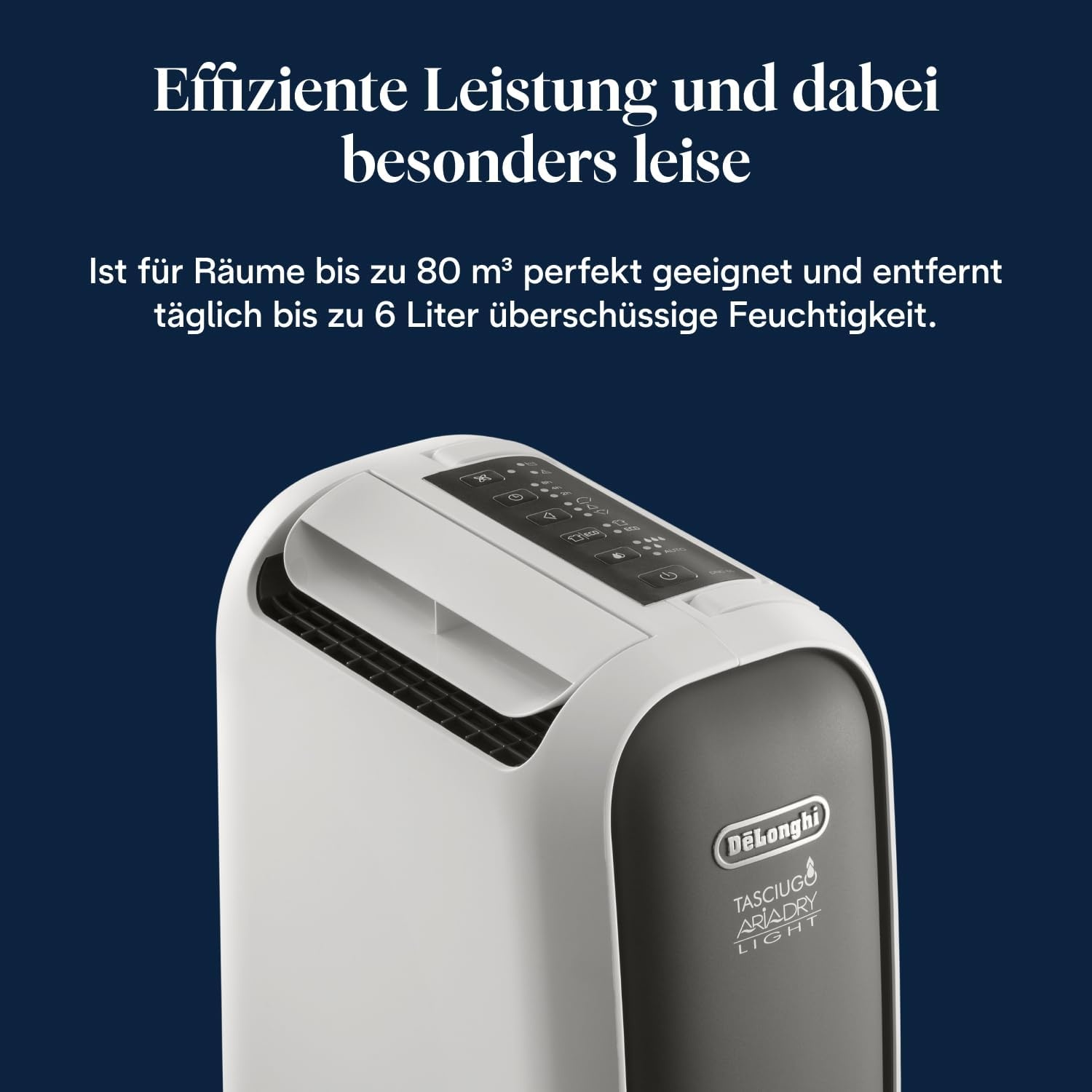 image:imageDeLonghi Tasciugo AriaDry Light Tragbarer Luftentfeuchter ZeolithTechnologie Ionisator 6LTag Feuchtigkeitsentzug Wschetrockner AntiSchimmel SwingFunktion Timer Grau DNS656L 13 m