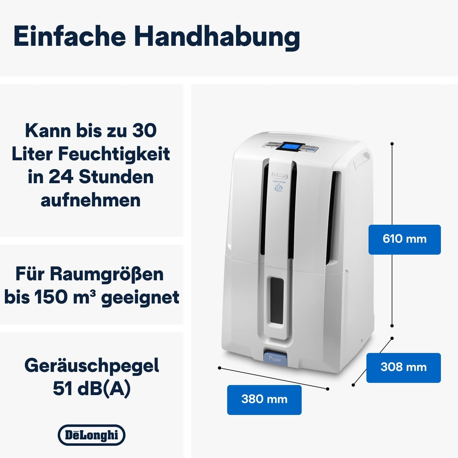 image:imageDeLonghi Tasciugo AriaDry Light Tragbarer Luftentfeuchter ZeolithTechnologie Ionisator 6LTag Feuchtigkeitsentzug Wschetrockner AntiSchimmel SwingFunktion Timer Grau DNS6530L 65 m