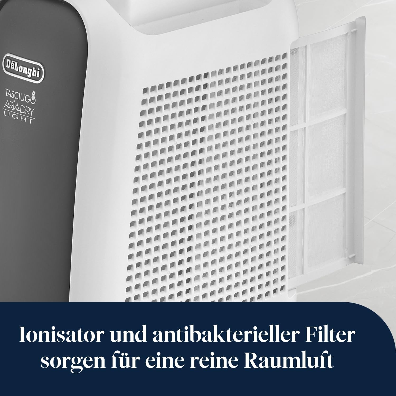 image:imageDeLonghi Tasciugo AriaDry Light Tragbarer Luftentfeuchter ZeolithTechnologie Ionisator 6LTag Feuchtigkeitsentzug Wschetrockner AntiSchimmel SwingFunktion Timer Grau DNS656L 13 m