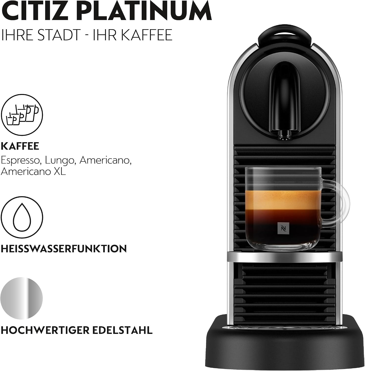 image:imageNESPRESSO DELONGHI CitiZ Schwarz Original Kapselmaschine EN167BPlatinum