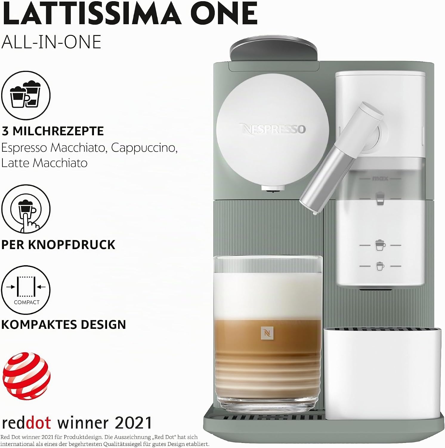 image:imageNESPRESSO DELONGHI Lattissima One Schwarz Original Kapselmaschine EN510BSalbeigrn
