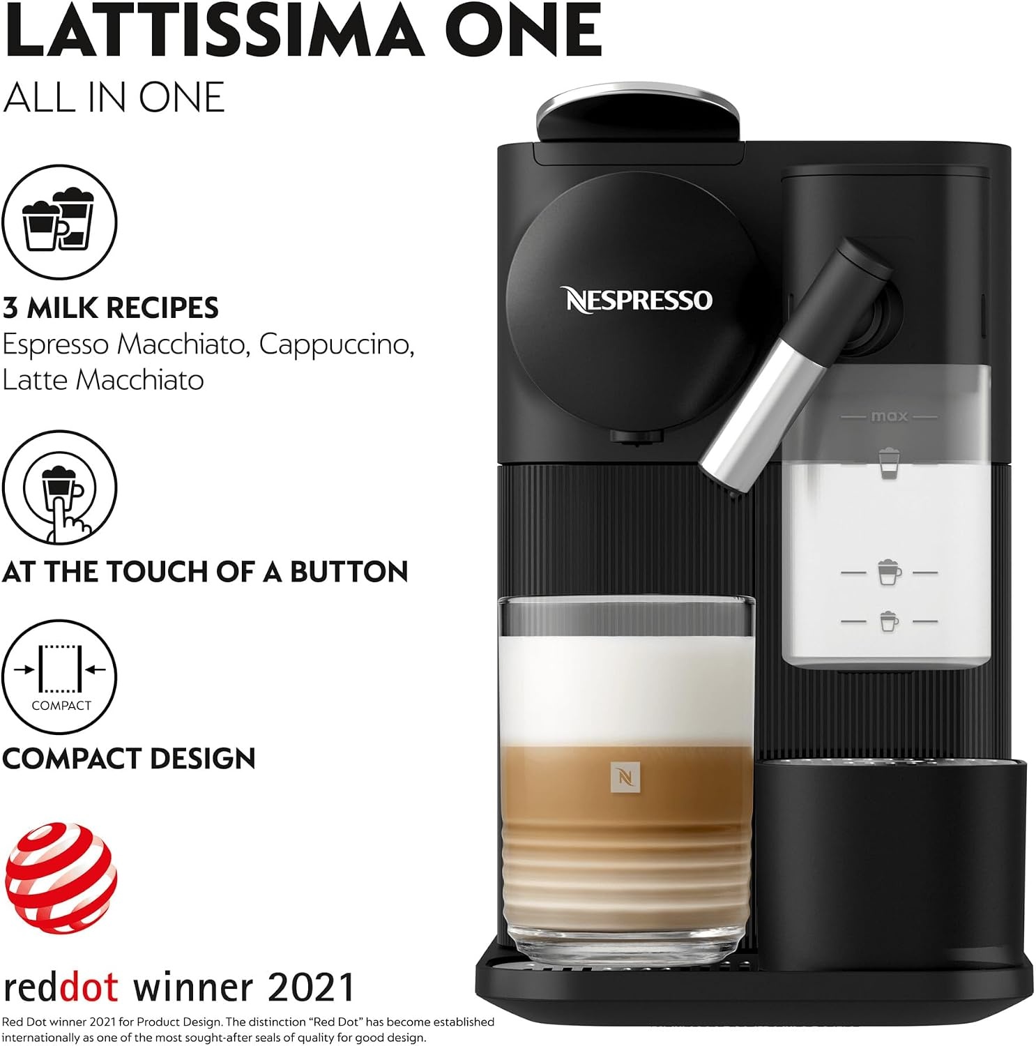 image:imageNESPRESSO DELONGHI Lattissima One Schwarz Original Kapselmaschine EN510BSchwarz