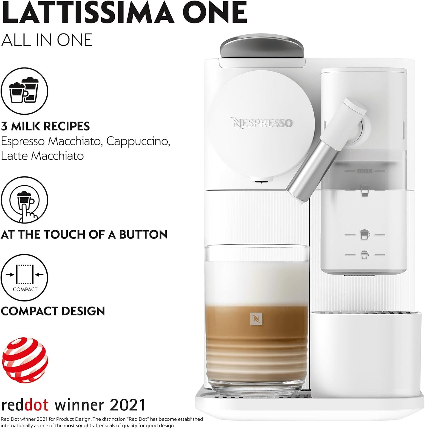 image:imageNESPRESSO DELONGHI Lattissima One Schwarz Original Kapselmaschine EN510BWei