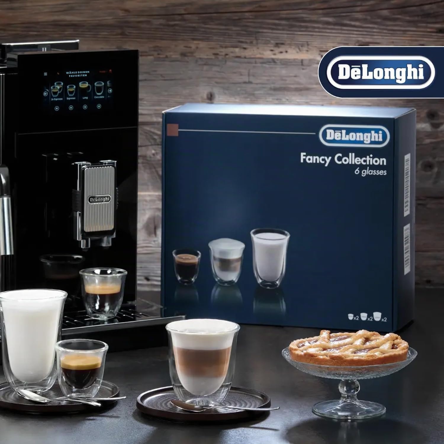 image:imageThermisches Glas DeLonghi DLSC311 Doppelwandiges CappuccinoSet 2 Stck 1 Packung transparent Durchsichtig2 x Espresso 90ml 2 x Cappuccino 270ml 2 x Latte Macchiato 330ml