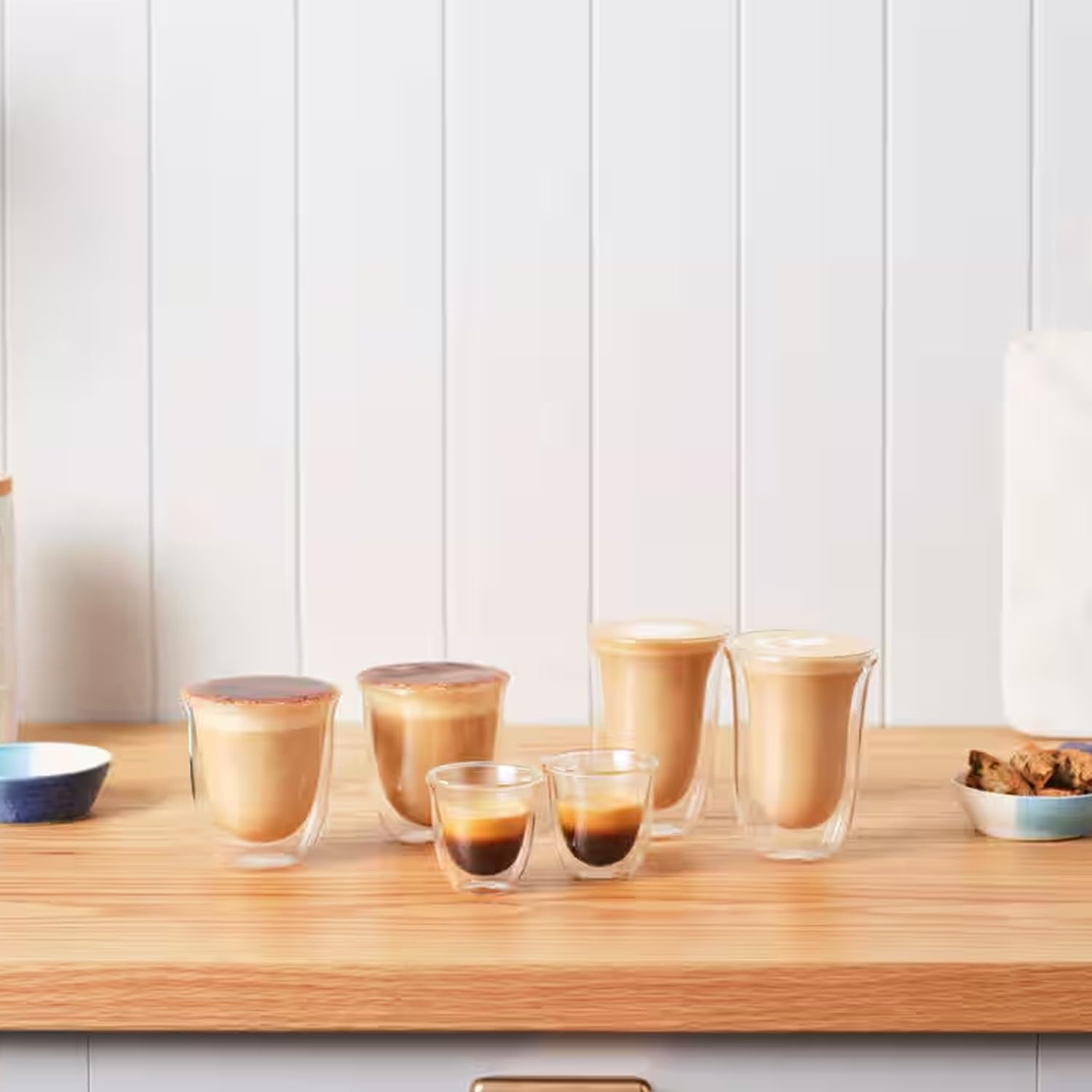 image:imageThermisches Glas DeLonghi DLSC311 Doppelwandiges CappuccinoSet 2 Stck 1 Packung transparent Durchsichtig2 x Espresso 90ml 2 x Cappuccino 270ml 2 x Latte Macchiato 330ml