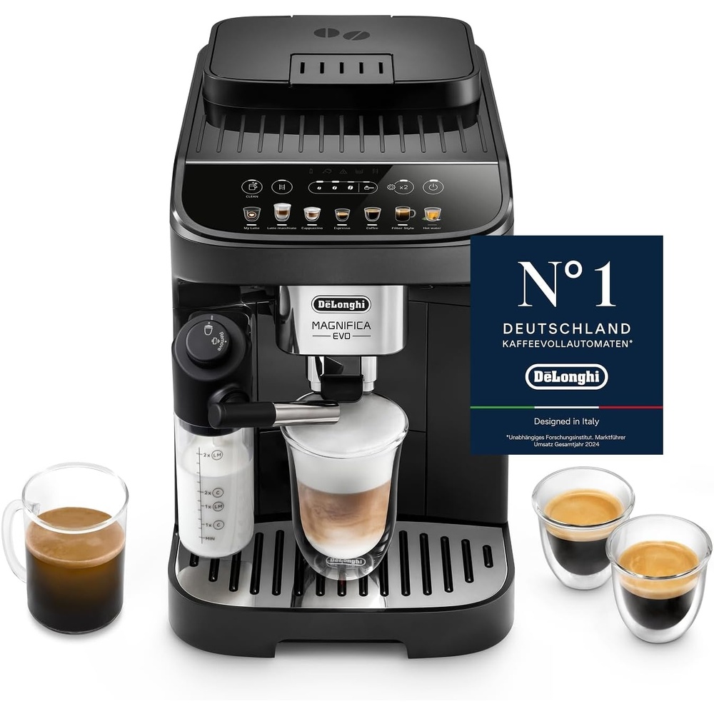 image:imageDeLonghi Magnifica Evo Kaffeevollautomat 4 Getrnke DunkelgrauAutomatisches Milchschaum Schwarz