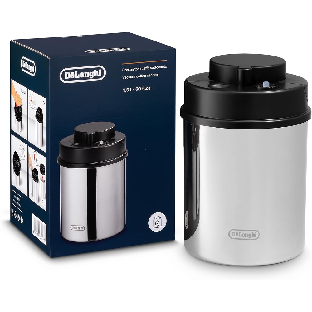 image:imageDeLonghi VakuumKaffeebehlter DLSC063 Entkalker fr Kaffeemaschinen und Kaffeevollautomaten Vakuumbehlter zur Kaffeeaufbewahrung von Kaffeebohnen und gemahlenen Kaffee mit Integrierter AnzeigeEdelstahl