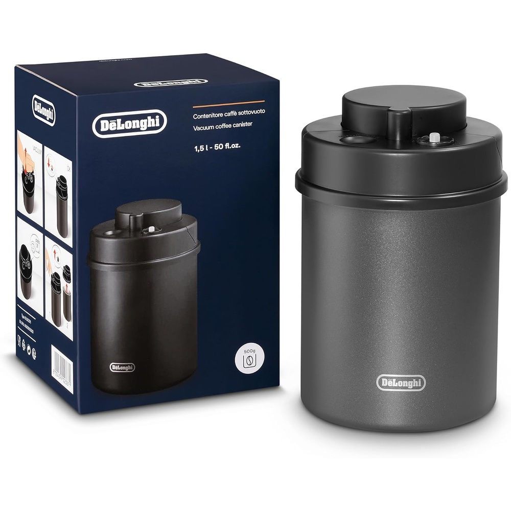 image:imageDeLonghi VakuumKaffeebehlter DLSC063 Entkalker fr Kaffeemaschinen und Kaffeevollautomaten Vakuumbehlter zur Kaffeeaufbewahrung von Kaffeebohnen und gemahlenen Kaffee mit Integrierter AnzeigeMetall