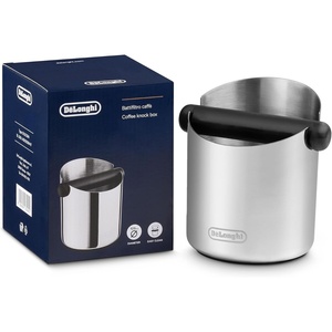 De’Longhi Abklopfbehälter für Siebträger DLSC084, Abschlagbox, Knock Box, hochwertiger Edelstahl, rutschfeste Gummibasis, abnehmbare Schlagleiste, robust & stabil, leicht zu reinigen, Metal(Abklopfbehälter)