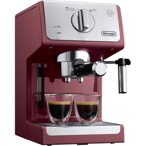 De’Longhi Active Espresso Siebträger ECP 33.21.BK – professionelle Espressomaschine mit AluminiumFinish, inkl. traditioneller Milchschaumdüse, Tassenwärmer & Heißwasserfunktion, schwarz(Rot)