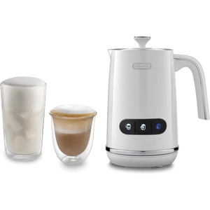 De’Longhi Elektrischer Milchaufschäumer LatteMix EMF3.W, für heiße & kalte Milch & pflanzlichen Alternativen, einfache Reinigung, transparenter Deckel, 3 Tasten, 250ml, Weiß