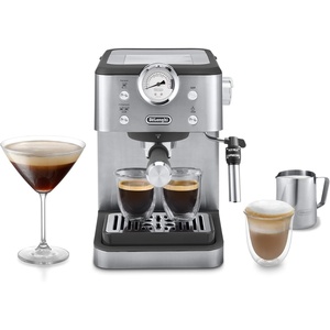 De’Longhi Siebträgermaschine Classic EM450.M, Espressomaschine mit professionellem Milchaufschäumer, Vollmetallgehäuse, 15 Bar, 1,7 l Wassertank, Edelstahl/Metall(Edelstahl/Metall)