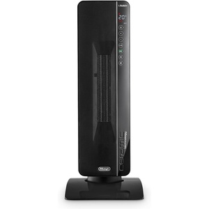 De’Longhi Turm-Keramik-Heizlüfter, Schnellheizung mit 2 Leistungsstufen, Fernbedienung, 24h-Timer, Eco-Funktion, Sicherheitsthermostat, Griff Hinten, 2000W, HFX25S20, Weiß/Schwarz(Schwarz)