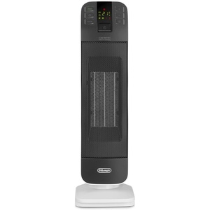De’Longhi Turm-Keramik-Heizlüfter, Schnellheizung mit 2 Leistungsstufen, Fernbedienung, 24h-Timer, Eco-Funktion, Sicherheitsthermostat, Griff Hinten, 2000W, HFX25S20, Weiß/Schwarz(Schwarz/Grau)