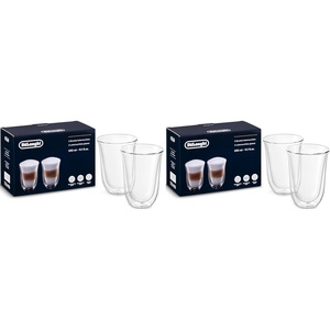 Thermisches Glas DeLonghi DLSC311 Doppelwandiges Cappuccino-Set, 2 Stück (1 Packung), transparent, Durchsichtig(4 x Latte Macchiato (330ml))